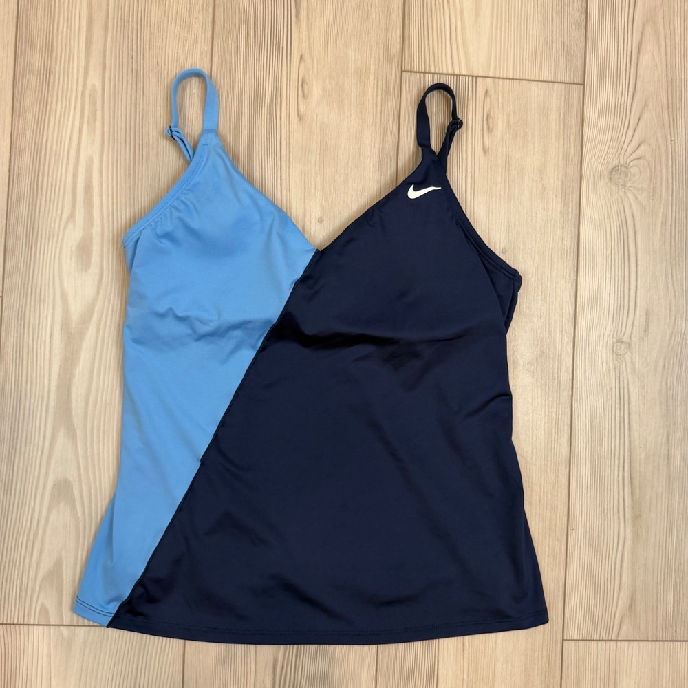 Nike Womens Colorblock Tankini Swim Top Navy Light Blue NESSF295 Size L - Picture 3 of 12